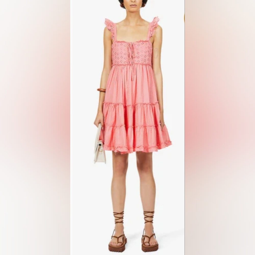 Nobody's Child Short Broidery Anglaise Coral Pink Cotton Dress Size 10 - Picture 11 of 11